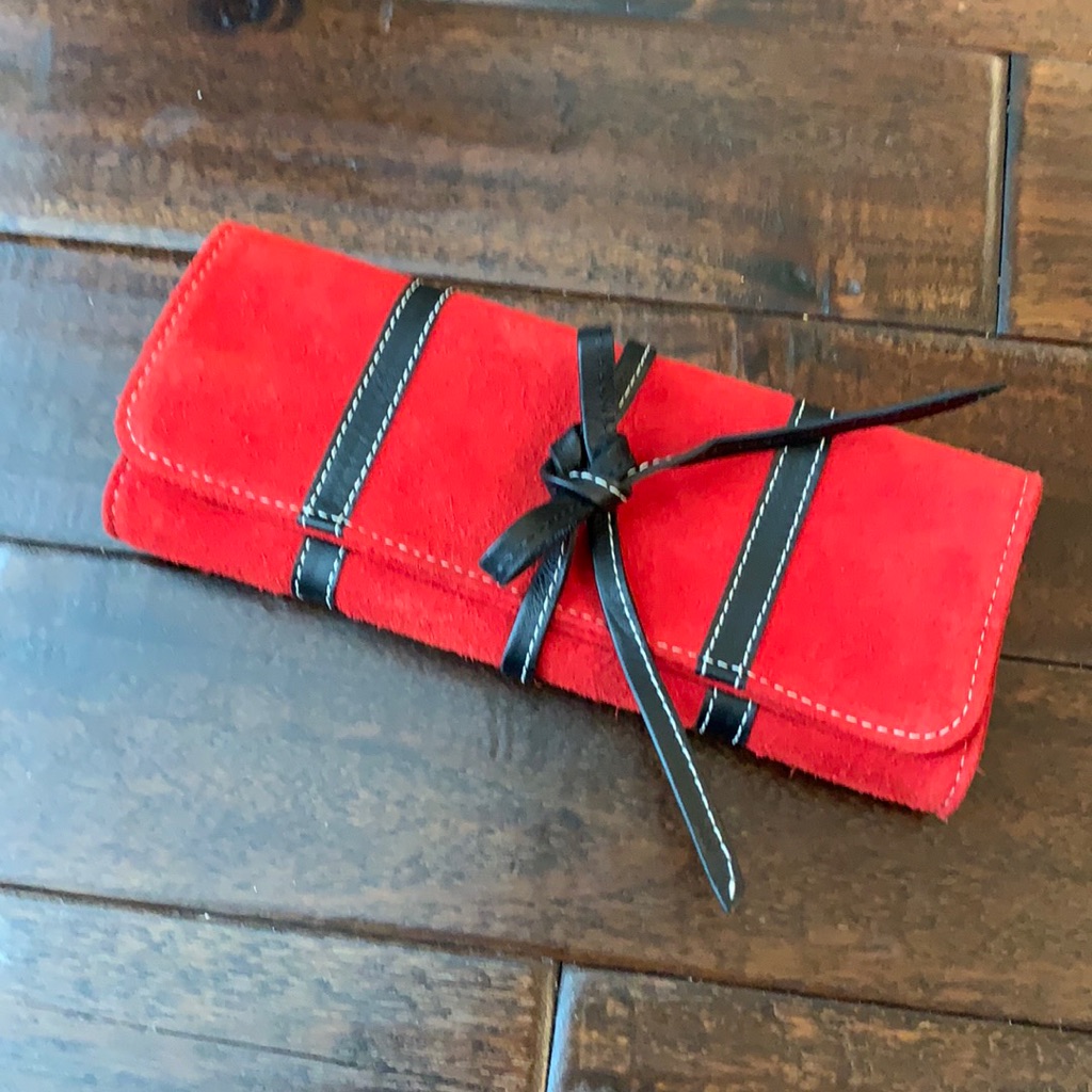 Red Suede Leather Travel Jewelry Pouch Made In Honduras By Lesanddra